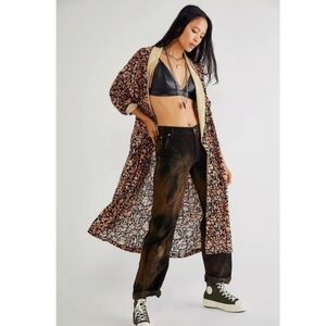 Free People Wild Nights Duster Kimono Floral Black Combo‎ Boho Flowy
